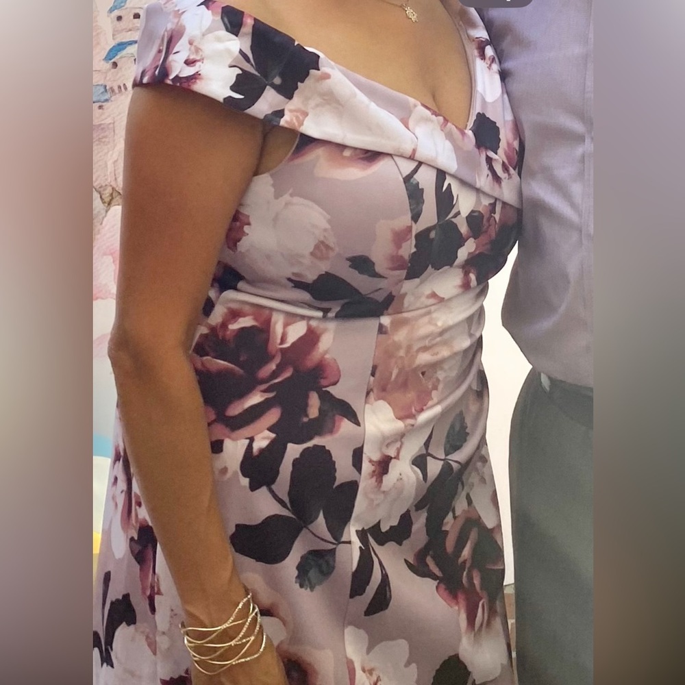 Alex Evenings One Shoulder Dress - Pink and Black Floral